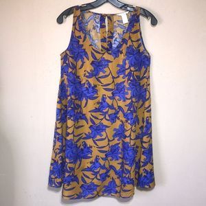 H&M purple & gold boho floral print sleeveless swing dress size 4